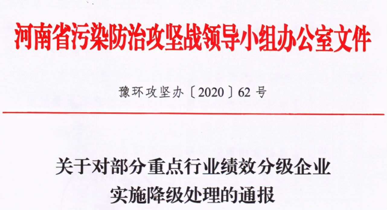 省污染防治攻坚办印发通报,对部分重点行业绩效分级企业实施降级处理