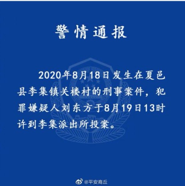 河南夏邑“8·18”刑事案件嫌疑人投案